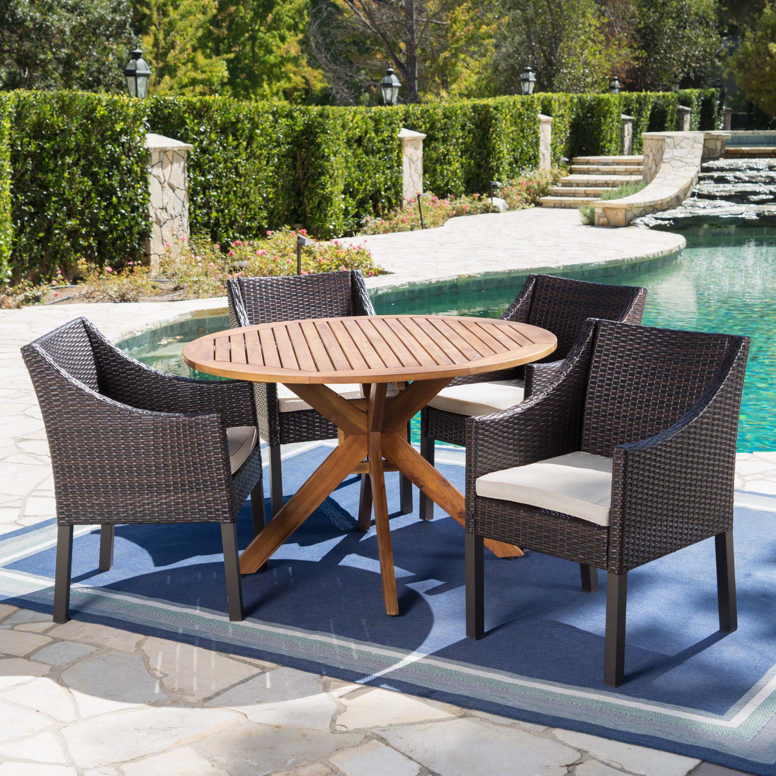 Noble House 5-Pieces Adult Contemporary Wood Assembled Dining Furniture Set, Beige