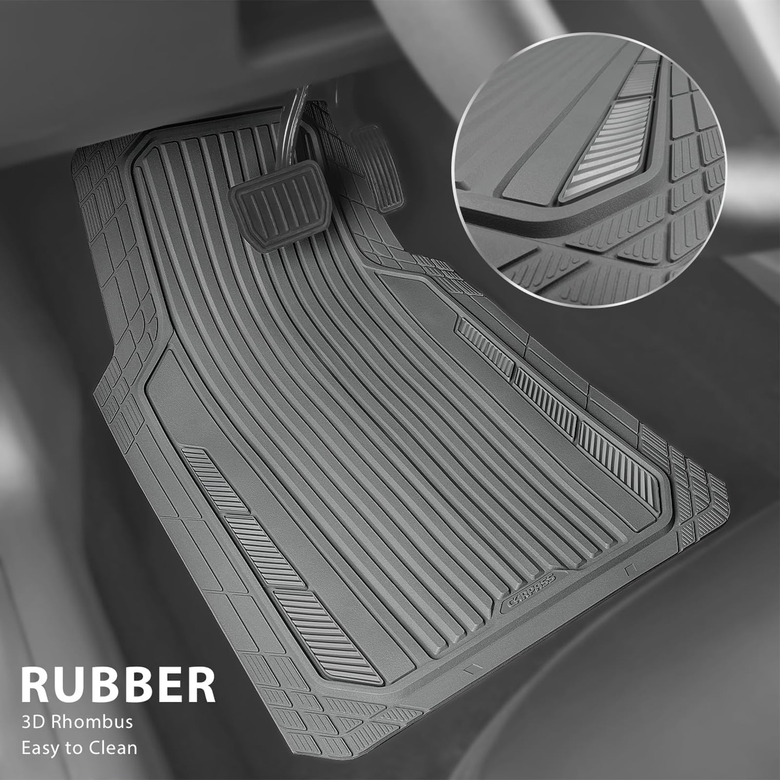 CAR GRAND Heavy Rubber Car Floor Mats, Deep Waterproof Car Mats All Weather, Universal Trim-to Fit Automotive Floor Mats for Car SUV Truck Van, Durable Floor Liners waterproof anti-slip all gray