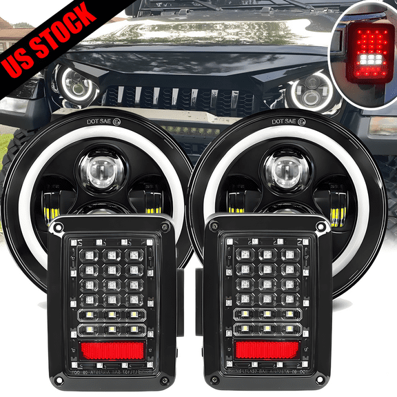 7inch Halo LED Headlights   Tail Lights Combo Kit for Jeep Wrangler JK 2007-2017