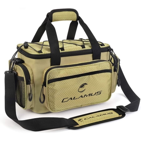 Fishing Tackle Bags - Fishing Bags for Saltwater or Freshwater Fishing - Rip-Stop PE - Padded Shoulder Strap - Pliers Storage -Khaki