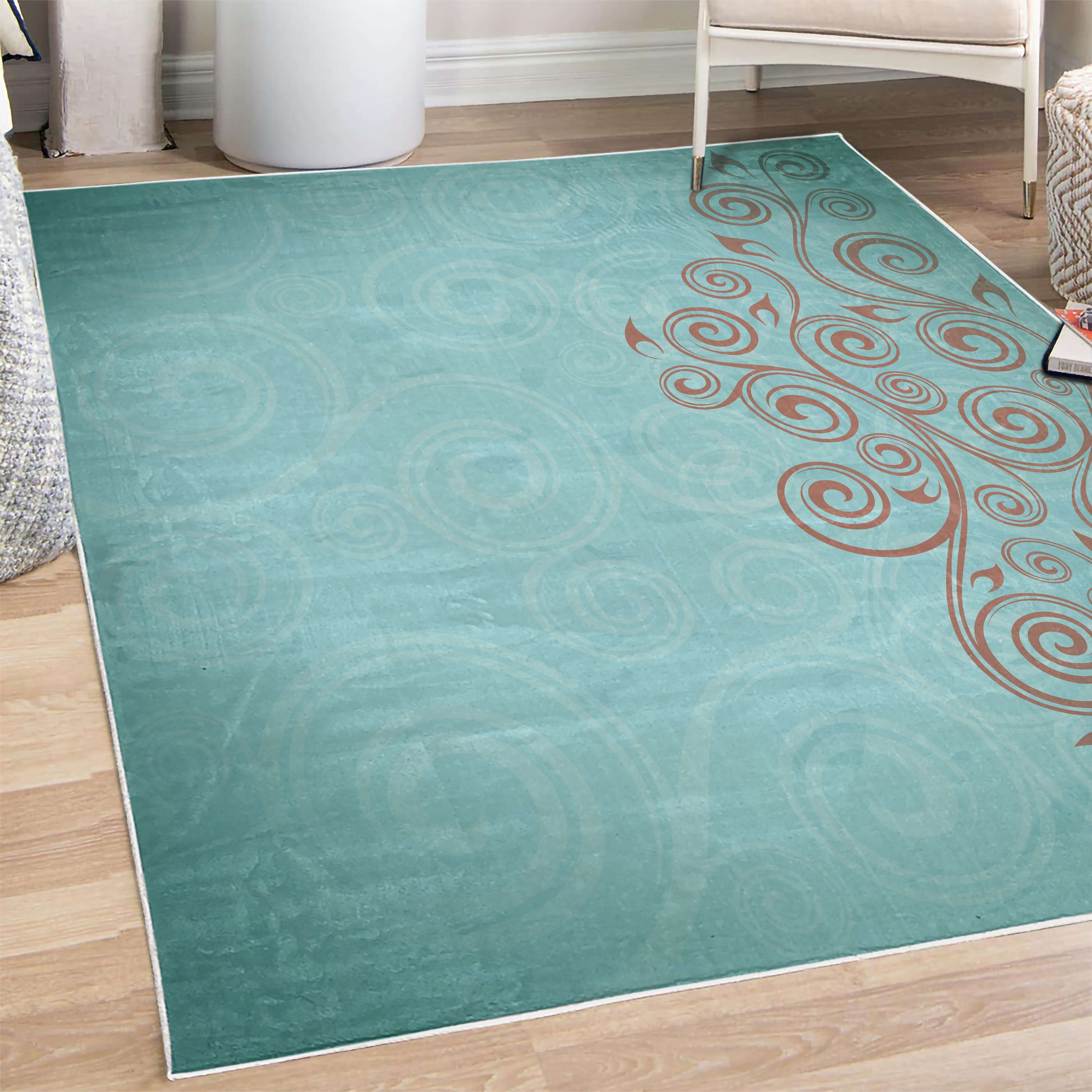 Ornamental Decorative Rug, Floral Swirls Ivy Image Ombre Details Grunge ...