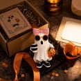thumbnail image 7 of Halloween Ghost Figurine, Ghost Girl with Pink Bow & Hot Drink, Funny Ghost Statue Halloween Decor for Gift, Cute Spooky Tabletop Ornament for Home, Mantle, Desk & Party Decoration, 7 of 7