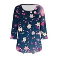thumbnail image 5 of Zedker Women'S Casual Ruffle Detail T-Shirt, 3/4 Sleeve Soft Stretch Pullover Tops With All-Over Printed And Round Neck, Loose Womens Blouses,Navy,M, 5 of 6