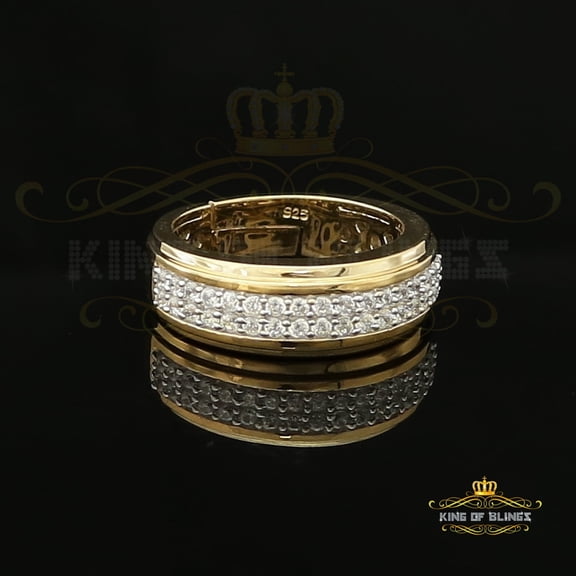 King Of Bling's Men's 13.00ct Cubic Zirconia Yellow Silver Round Adjustable Ring From SZ 9 to 11