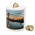 thumbnail image 3 of Lighthouse Piggy Bank, Calm Dusk at Bay Lighthouse and Wooden Boardwalk Reflections on Water Clouds, Ceramic Coin Bank Money Box for Cash Saving, 3.6" X 3.2", Multicolor, by Ambesonne, 3 of 4