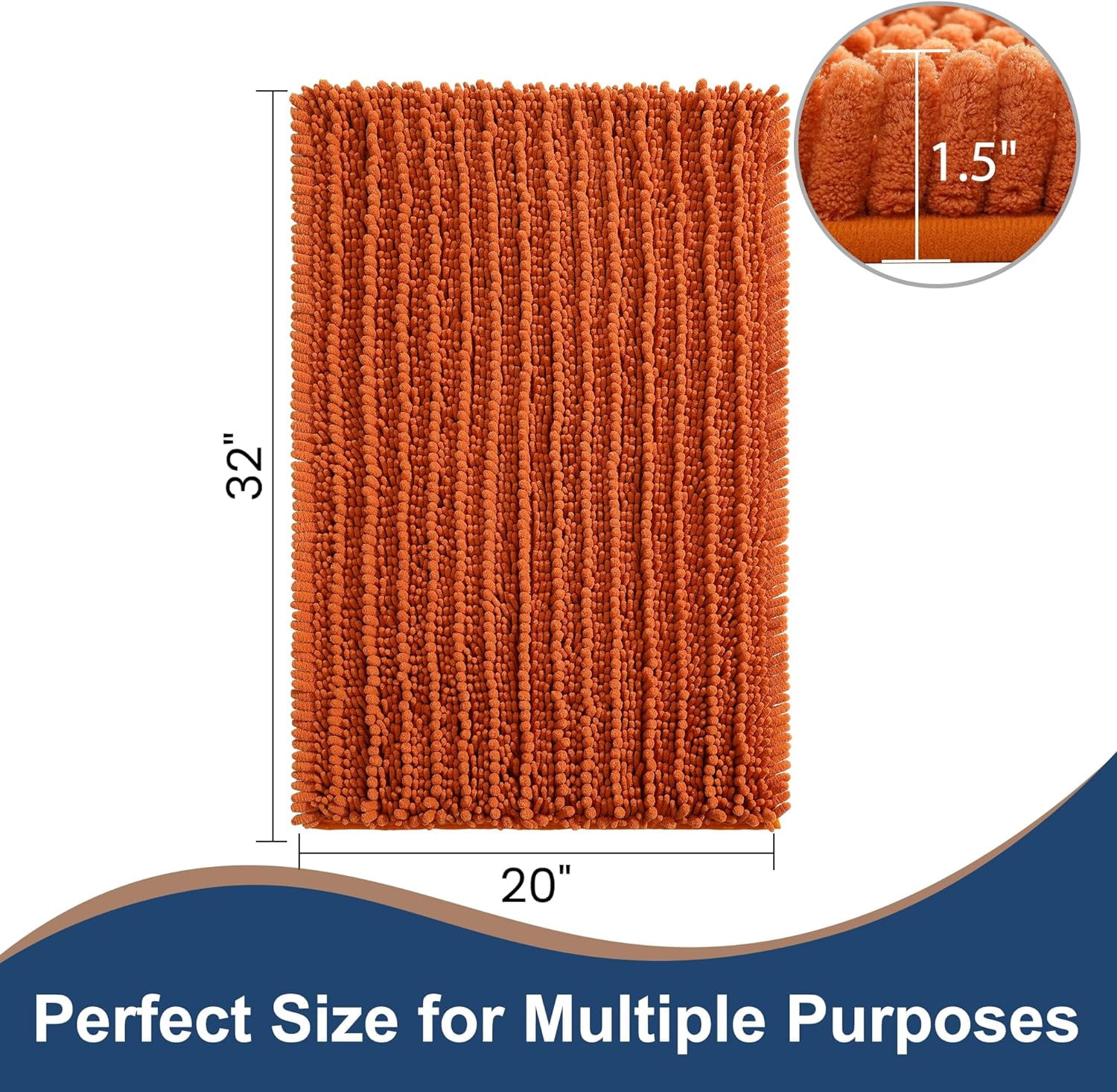 Soft Plush Microfiber Bathroom Rugs, Absorbent Bath Rugs Non Skid Machine Wash Dry Bath Mats for Tub,Shower and Bath Room Floor Mats(Burnt Orange,20x32 inches)