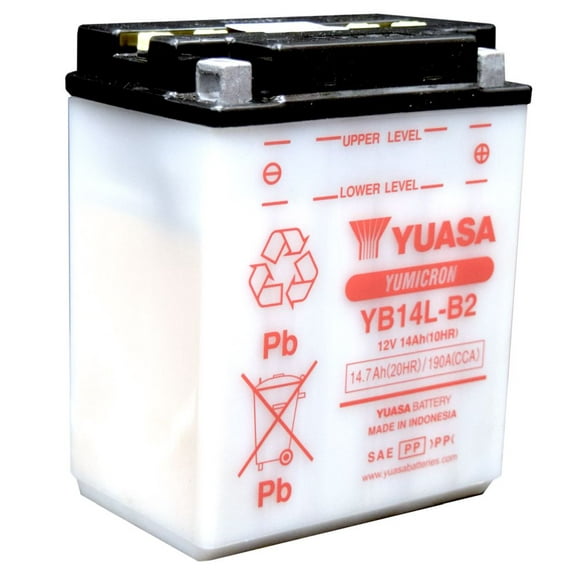 Yuasa Yumicron YB14L-B2 12V 14Ah Conventional Lead Acid Powersports Battery, Dry Charged (YUAM2214BIND)