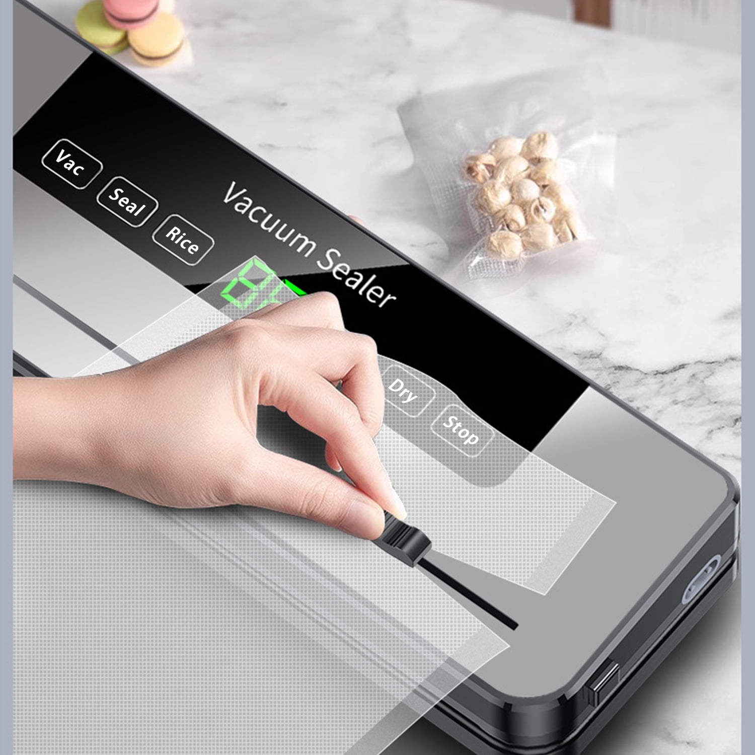IUSU Vacuum Sealing Machine with 10 Bags, Built-in Cutter, Automatic Food Sealer Machine for Food, Led Indicator Lights, Dry & Moist Food Modes, Compact Design for Sous Vide and Food Storage-Gray