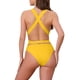 thumbnail image 3 of INSPIRAR CHIC Bikini Monokini de Cuello en V Profundo con Lazo Cruzado en la Espalda 1 Pieza Control de Abdomen Corte Alto Trajes de Baño Amarillo Grande, 3 of 5