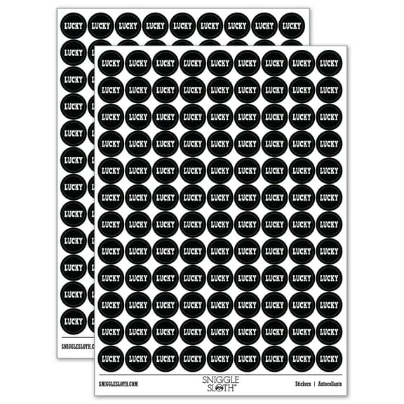 Lucky with Horseshoe Fun Text 200 Round Stickers - Black - Gloss Finish - 0.50" Size