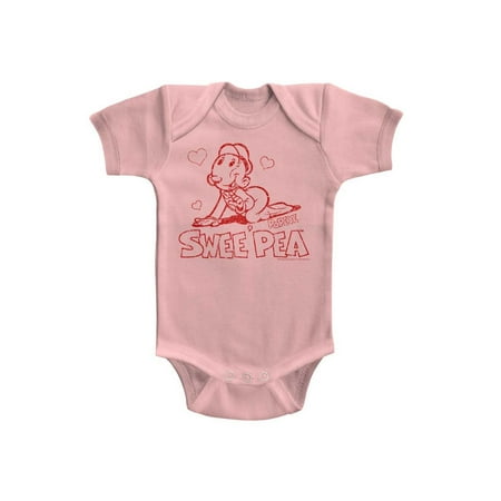 Popeye Sweet Pea Light Pink Infant S/S Bodysuit Nb *