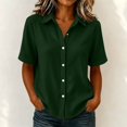 thumbnail image 2 of Women's Loose Fit Short Sleeve Button Up Flared Front Back Pleats Shirt Blouse Top Comfy Office Casual | CSEONE,Army Green L, 2 of 7