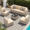 thumbnail image 3 of STARY 7 Pieces Rattan Outdoor Conversation Set, Patio Sectional Furniture Set with Glass Coffee Table, Cream, 3 of 9
