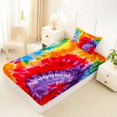 thumbnail image 5 of Manfei Cartoon Rainbow Twin Sheets, Ink Tie Dye Bedding, Red Orange, 3pcs, 1 Flat Sheet, 1 Fitted Sheet and 1 Pillowcase, 5 of 6