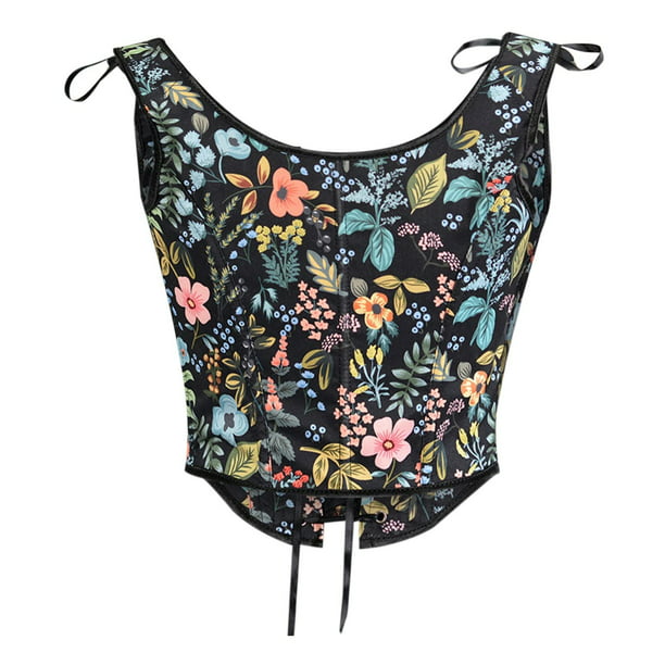 nsendm Female Underwear Adult Quilted Bodysuit Women Sexy Bustier Corset  Top Zipper Eyelet Lace Up Floral Print Push Up Crop Tops Vintage  Long(Black