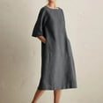 thumbnail image 1 of JUNWELL Caftan Ample Robe Longue pour Femmes Grande Taille Robe en Lin Été Décontractée Sans Manches Col Ras du Cou Poches Robe Maxi, 1 of 6