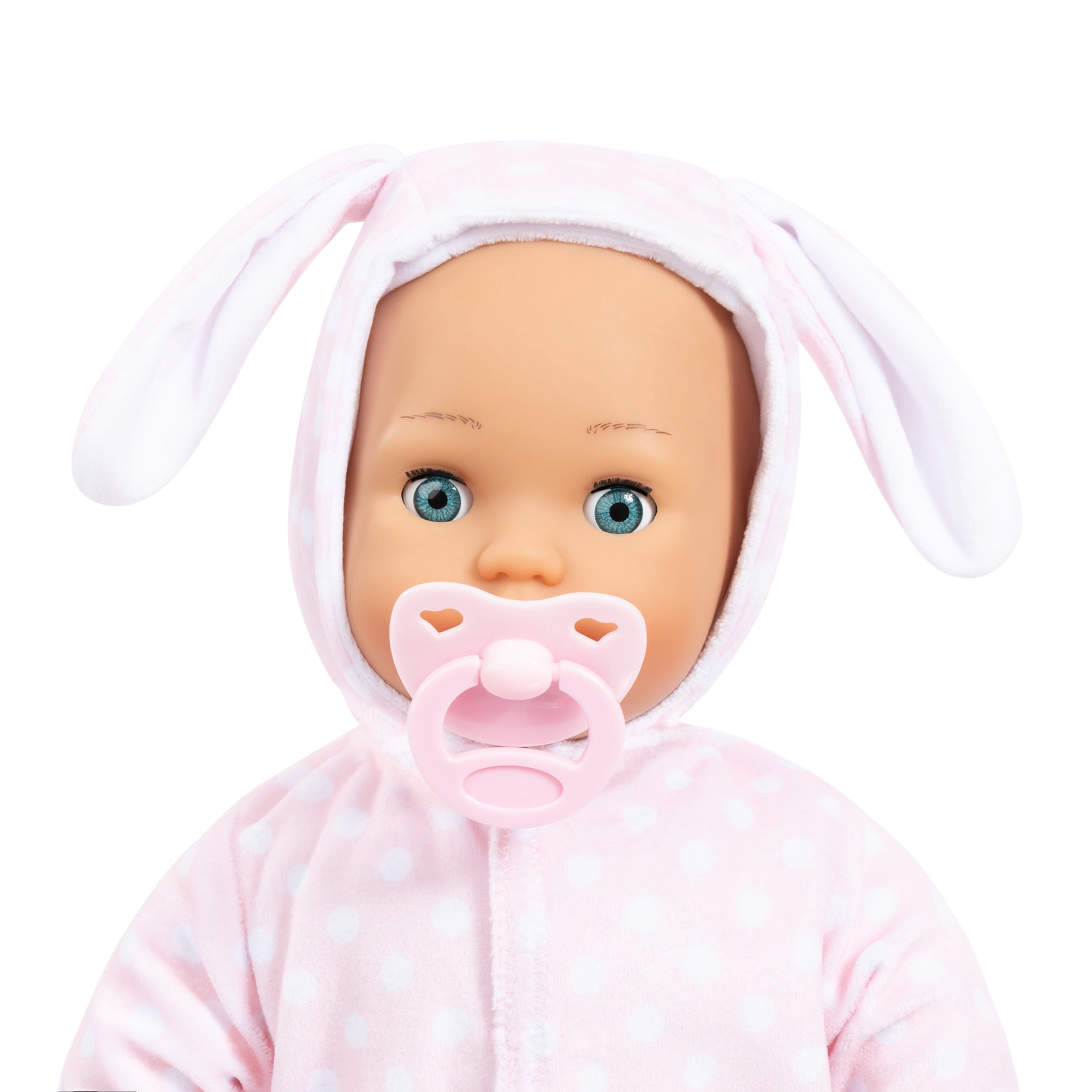 First Words Baby: Anna Pink Bunny 24 Sounds 15" Doll - Pacifier+Bottle, Sleeping Eyes, Press Tummy For Sounds, Ages 3+
