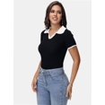 thumbnail image 5 of Women's Short Sleeve V Neck T Shirts Summer Knit Slim Fitted Basic Solid Color Tee Tops, 5 of 6