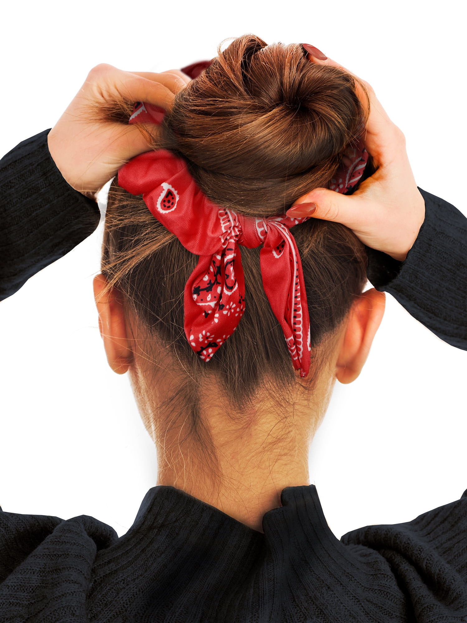 Way to Celebrate Americana Bandana Print Scrunchies, Red and Blue, 2 Pieces