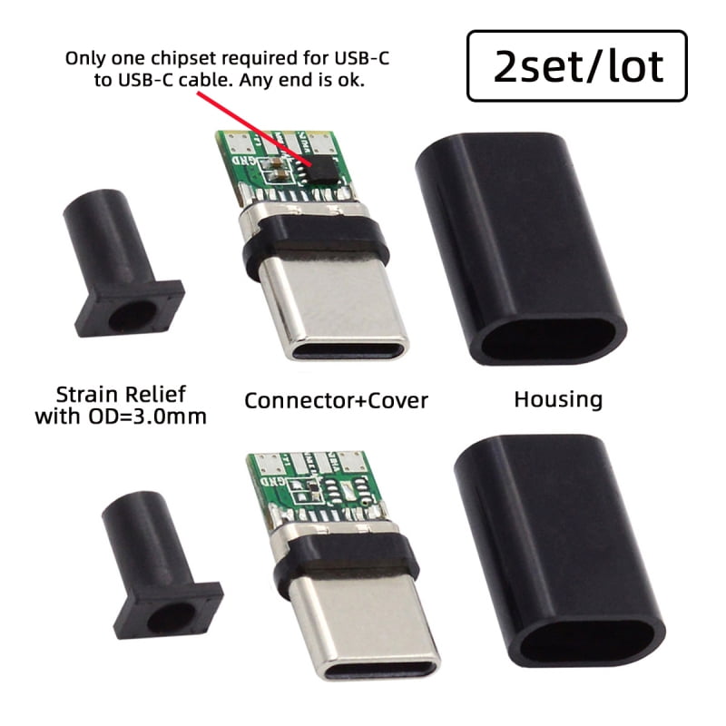 JSER 2sets/lot DIY OEM 24pin Connector Plug USB Type C USBC Male to USBC Male 100W PD USB2.0