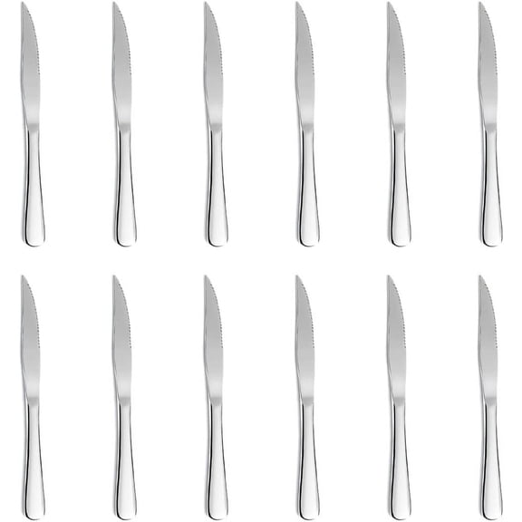 12-piece Bright Silver Steak Knives, Steak Knives Set Of 12, Stainless Steel Dinner Knives Set, Steak Knife Set, Serrated Butter Knife, Dishwasher Safe