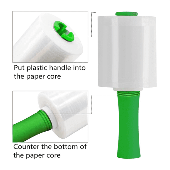Industrial Clear Stretch Wrap Film 5.1inch 1000ft for Pallet Wrap with Plastic Handle, Self Adhering Packing