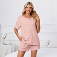 thumbnail image 3 of Defitshape Women's Cute Waffle Knit Pajama Set Soft Textured Pajama Shorts Set 2 Piece Short Sleeve Shirt Shorts Set Casual Comfy Lounge Set Summer Sleepwear Pink 4X-Large, 3 of 4