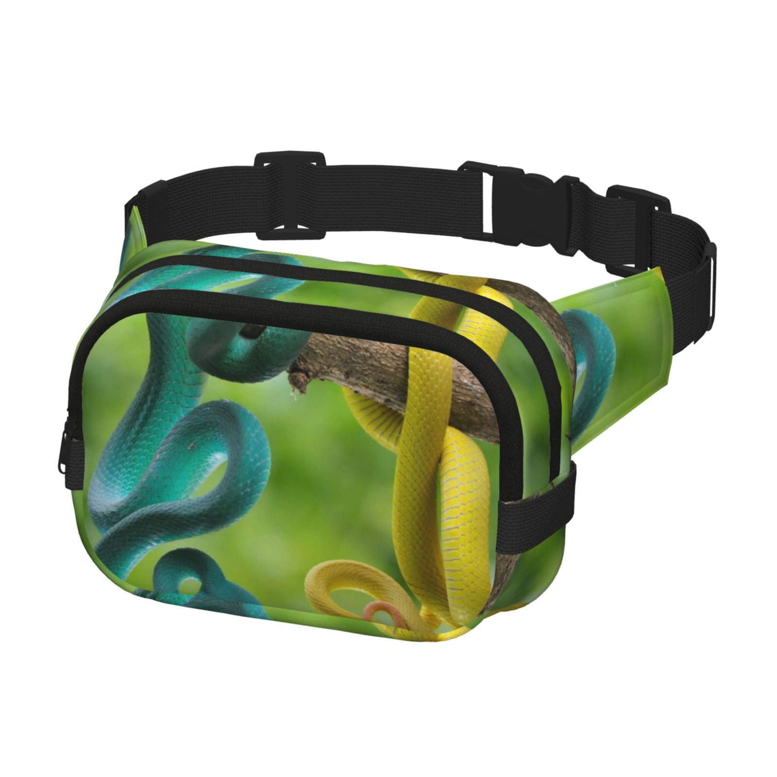 Picia Blue Viper And Yellow Viper Snake Print Square Double-Layer Waist Bag Mini Adjustable Waist Belt Bag Exercise Running Travel Hiking
