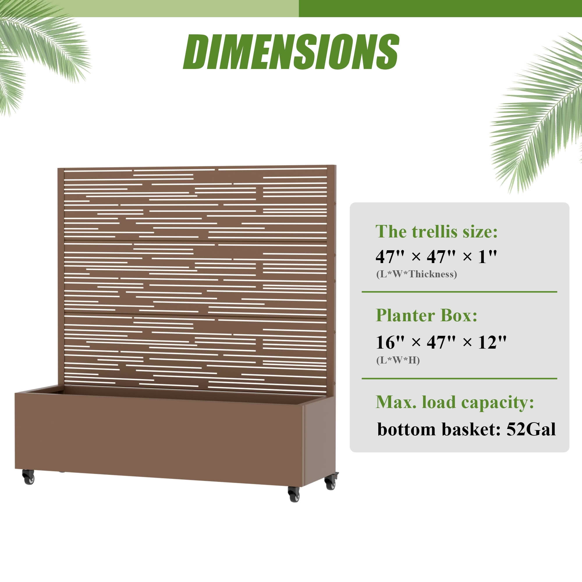 MAYEERTY 47X47" Metal Outdoor Brown Privacy Screen with Planter Box for Backyard & Garden, 3 Piece Set