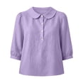 thumbnail image 4 of MVRLSH Womens Tops Shirts Blouse Casual Button Down V Neck Long Sleeve Lightweight Soft Pullover Basic Tee Top Loose Fit Linen Blouses Purple - XL, 4 of 6