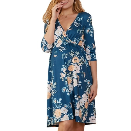 

Skksst Pregnant Womens Floral Print V Neck Maternity Nursing Sleepwear Nightdress