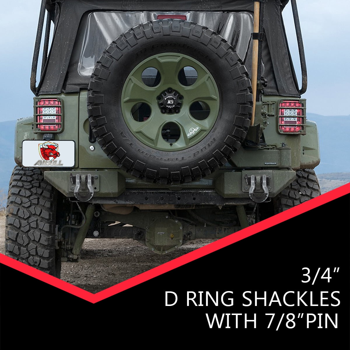 AMBULL Shackles 3/4 Inch D Ring Shackle (2 Pack) 45,000lb Break Strength with 7/8 Inch Pin, Isolator and Washer Kits for Use with Tow Strap, Winch, Off-Road Jeep Truck Vehicle Recovery, Gray
