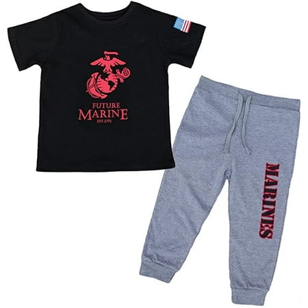 

Toddler Boys Marine Corps Logo Two Piece Set Comfy Short Sleeve Shirt and Soft Jogger Pants