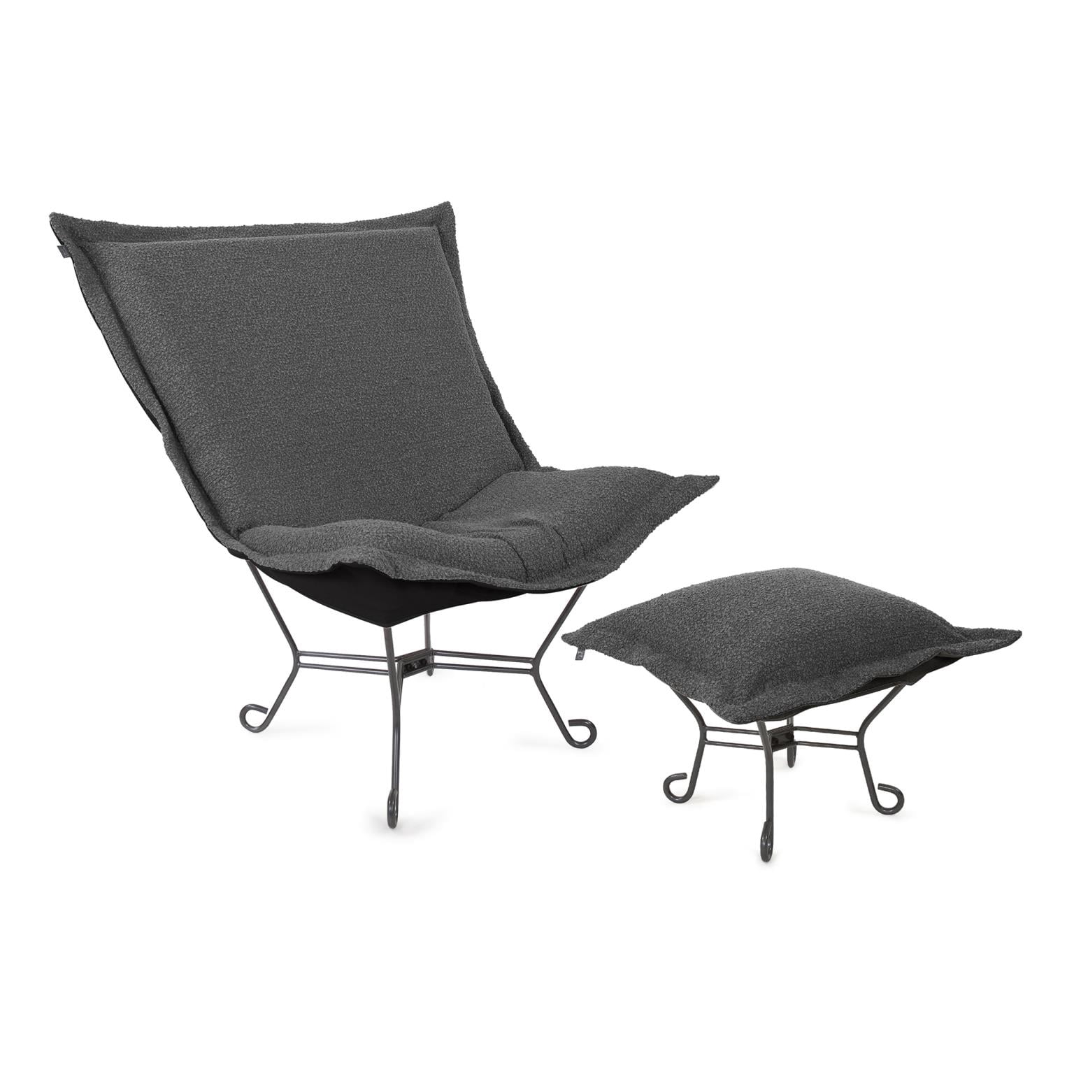 Scroll Puff Chair Titanium- Barbet Charcoal/Black