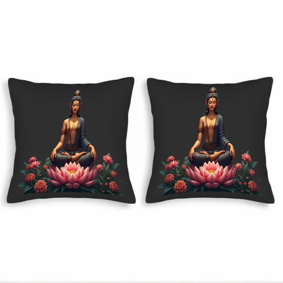 Set of 2 18x18in Throw Pillow Covers - Serene Rose Design for Couch Bed Car - Vibrant Colors on Dark Background