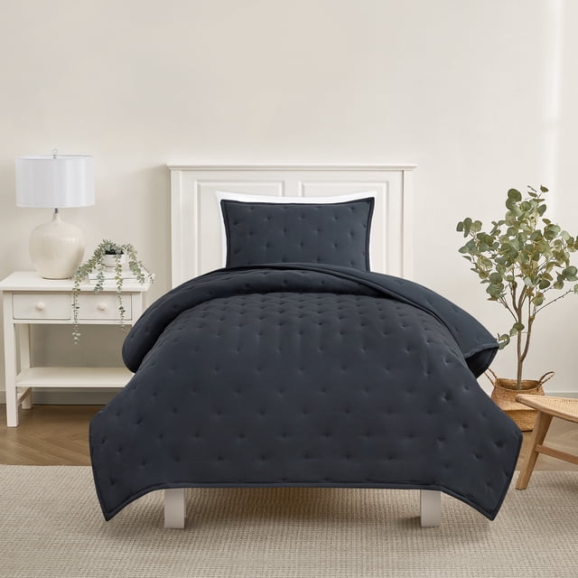 Mainstays Twin/Twin XL Comforter Set, Soft Lightweight & All Season, 2-Piece, Dark Grey