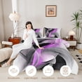 thumbnail image 4 of Manfei Purple Black and Gray Queen Comforter Set, Modern Abstract Artwork, Black Reversible 3pcs, 1 Comforter and 2 Pillowcases, 4 of 6