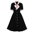 thumbnail image 2 of Fesfesfes Women Dress Short Sleeve Round Neck Solid Color Lacing Single-Breasted Loose Hem Dress, 2 of 9