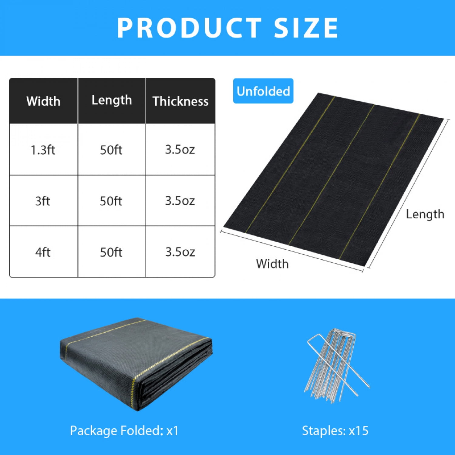 4'X50' Black HDPE 70 Gram Premium Weed Barrier Fabric Heavy Duty Landscape Fabric for Garden Vegetable Beds Pathways