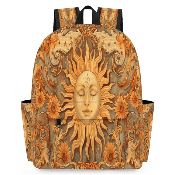 Jiaoprinted Ornate Sun Floral Backpack, Lightweight 15 Inch Laptop Backpack for Men Women, Casual Daypack for Travel Work, Retro Sun