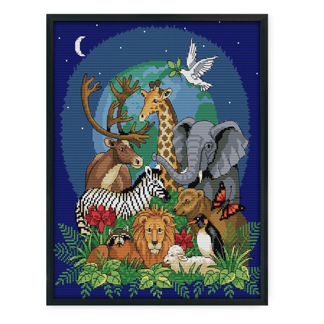Cuadros Decorativos Juego de bordado de 14 quilates de animales salvajes de punto de cruz estampado (animales africanos D502) Likrtyny embutido en tela