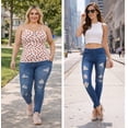 thumbnail image 2 of Women's Stretch Pull On Jeans Ripped Distressed Skinny Denim Jeggings Size Large / Medium Blue Wash, 2 of 6
