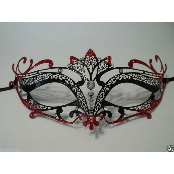 Black Red Crystal Tiara Laser Cut Venetian Mask Masquerade Prom Metal Filigree