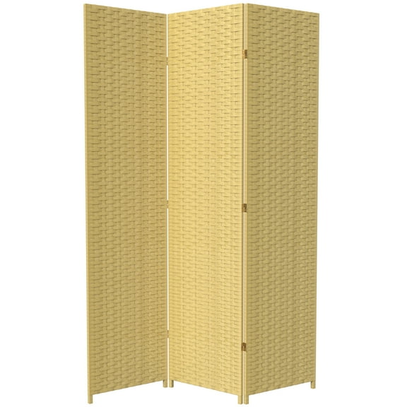 Red Lantern 7 ft. Tall Woven Fiber Folding Screen - Dark Beige - 3 Panel