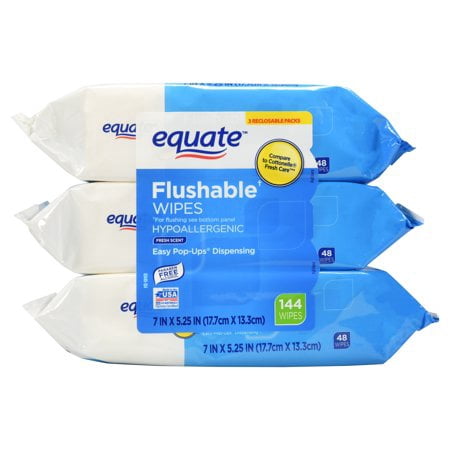 (2 Pack) Equate Flushable Wipes, Fresh Scent, 48 Ct, 3