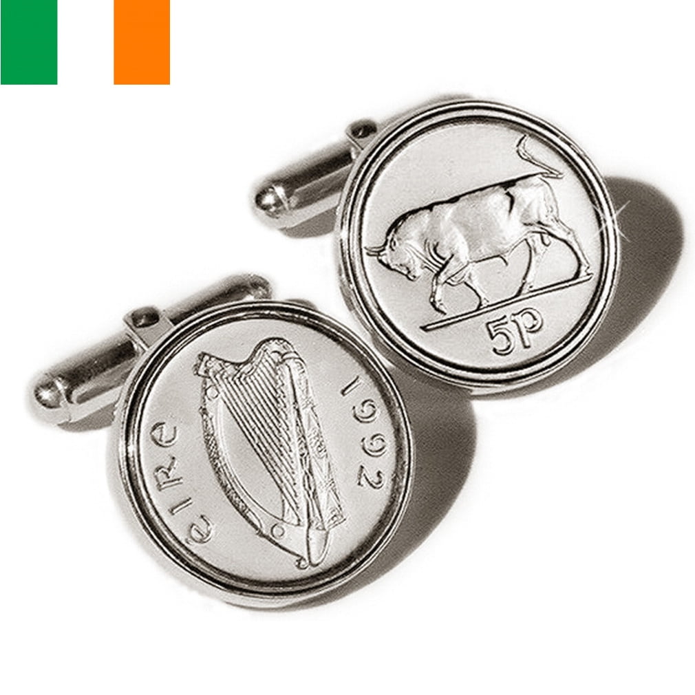 Irish Flag Cufflink Gift Set Mens Silver Ireland Groom Dad Cufflinks w/ Box 