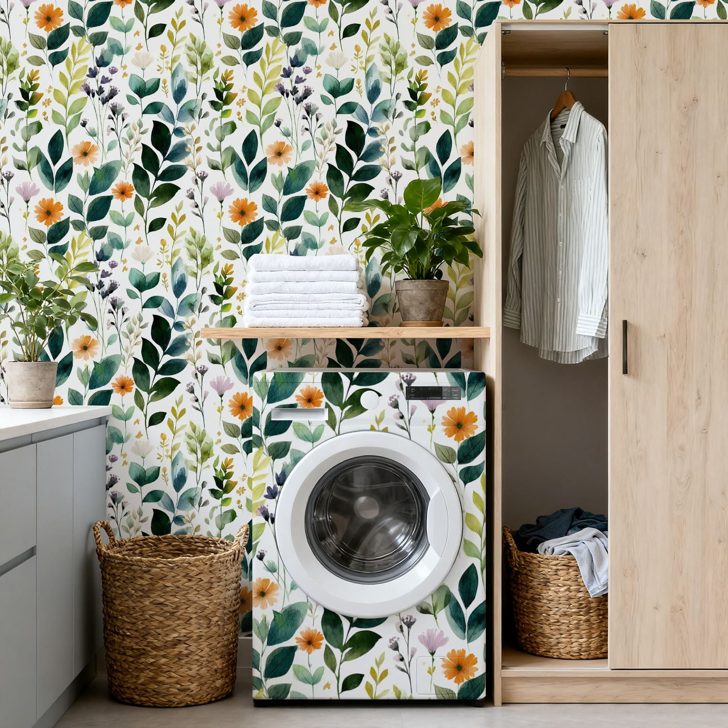 Peel and Stick Wallpaper 17.7in x 9.8ft Watercolor Floral Greenery Vibrant Blooms Contact Paper Vinyl Self-Adhesive Removable Wall Paper for Bedroom DIY Home Decor Renter Friendly