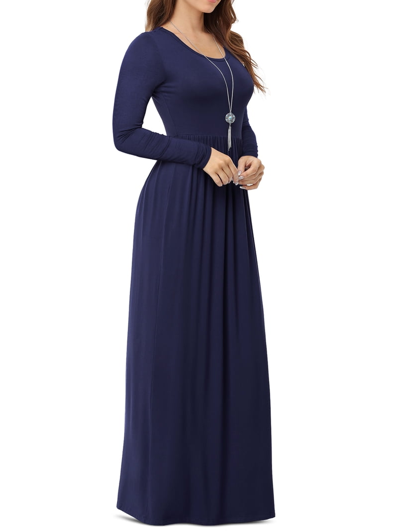 Asklazy Women's Long Sleeve Navy Maxi Dress with Pockets, Elastic Waist, Casual Style, Size L - Walmart.com Asklazy Women's Long Sleeve Navy Maxi Dress with Pockets, Elastic Waist, Casual Style, Size L - Walmart.com