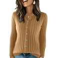 thumbnail image 2 of Womens Button Down Knit Cardigan Long Sleeve Lightweight Open Front Casual Crew Neck Sweater Tops Saffron M, 2 of 5