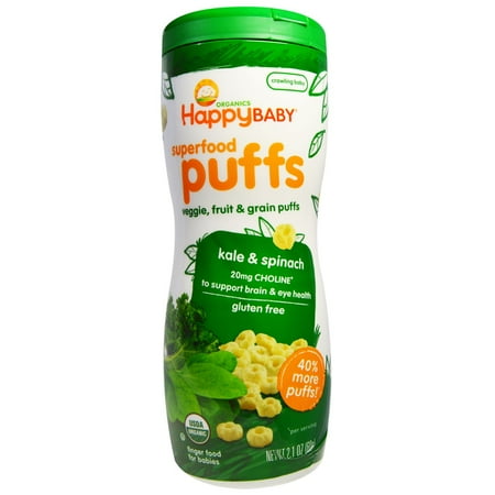 Baby Reversible Puff Ball Nurture Inc. (Happy Baby), Organics, Superfood Puffs, Veggie, Fruit & Grain, Kale & Spinach, 2.1 oz (pack of 1) ()